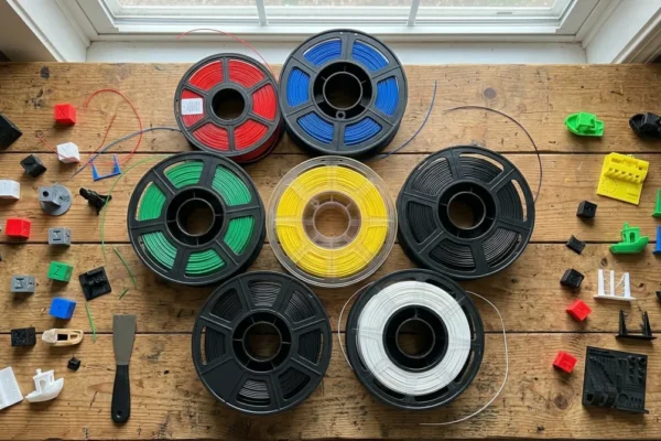 PLA filament spools tested on a PrinterSociety workbench