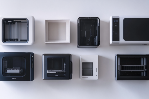 Five FDM 3D printers arranged in a flat-lay — best 3D printers under $500 2026